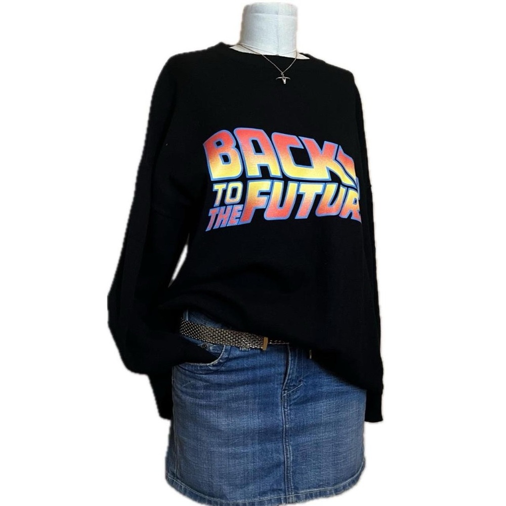 Black oversized knit crew neck long sleeve sweatshirt